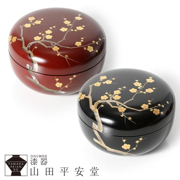 丸菓子器　枝梅蒔絵　大　朱/黒