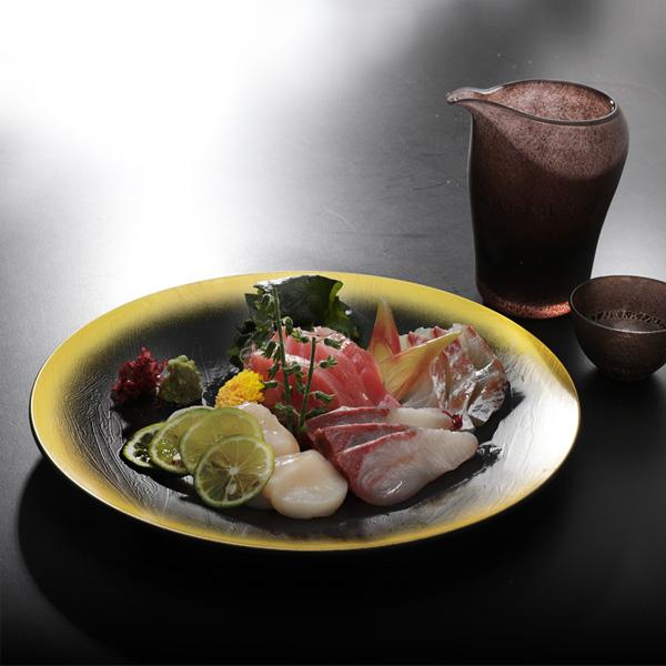 丸皿　砂霞　金彩／銀彩