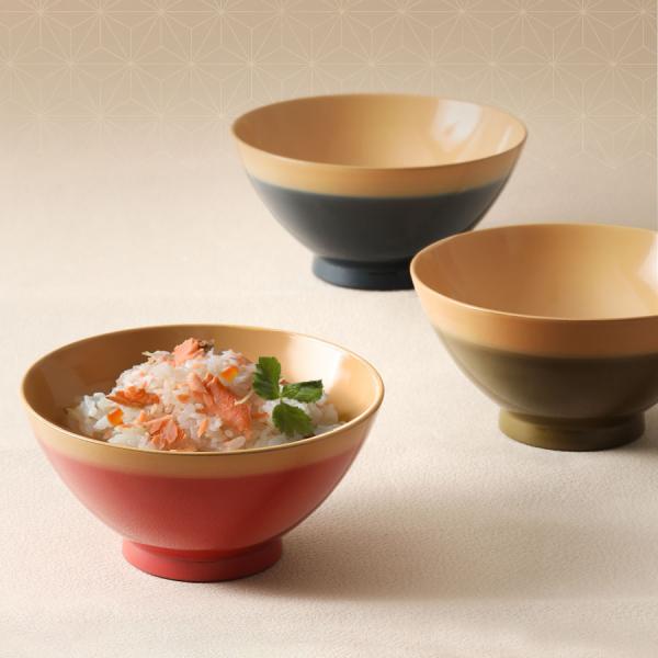 めし椀　桃／苔／藍　漆塗り　天然木製