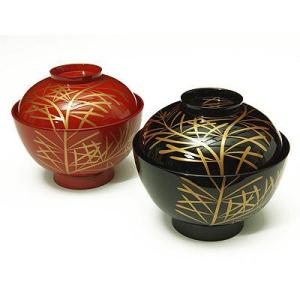 睦椀　若松　吸物椀/蓋付き/漆塗り/ペア