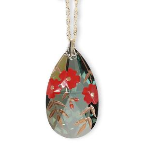ペンダントM　花（クリア／グリーン／イエロー） スワロフスキー ネックレス 蒔絵 ジュエリー