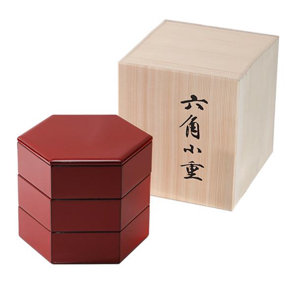 【送料無料】六角三段小重　朱塗（木箱入）