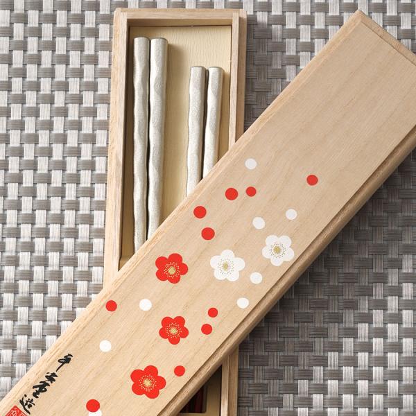 宮内庁御用達　漆器　山田平安堂　≪吉祥梅箱入≫【夫婦箸】削り箸　錫蒔絵