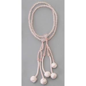 紅水晶・縞かがり（共仕立） 女性用・8寸  絹房・かがり梵天 天然石念珠 創価学会 数珠