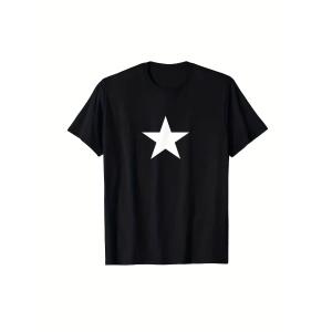 シンプル白星 星マークプリント T シャツ ブラック 丸首半袖 綿素材 ユニセックス メンズ レディース 無地系 カジュアル シンプルデザイン 夏服 プレゼント