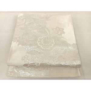 平和屋着物◎六通柄袋帯　草花文　銀糸　正絹　逸品　AAAG4092Bfw