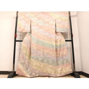 平和屋着物●訪問着　駒刺繍　絞り　花唐草文　金彩　正絹　逸品　AABA8900ph