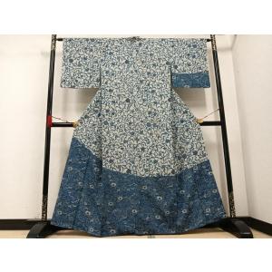 平和屋着物●訪問着　ぜんまい紬　本藍　型染　花鳥文　正絹　逸品　AABC9296ph