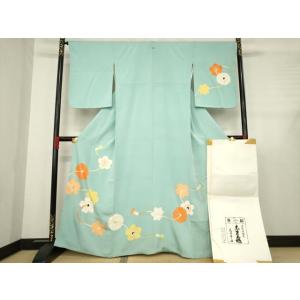 平和屋着物●銀座　志ま亀　訪問着　花繋ぎ　水浅葱色地　金彩　たとう紙付き　正絹　逸品　AABD993...