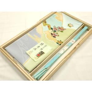 平和屋本店●和装小物　帯締め・帯揚げセット　京友禅　樋原滋　風景花文　高麗組　暈し　金糸　金彩　逸品...