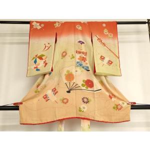 平和屋着物[]アンティーク 大正ロマン お宮参り 女の子 祝着 産着 初着 のしめ 刺繍 扇面花文 ...