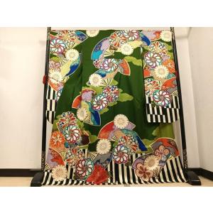 平和屋着物●白石麻衣　振袖　駒刺繍　扇面花文　金彩　正絹　逸品　AABJ8463ph