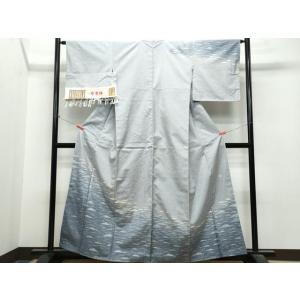 平和屋着物●石川県指定無形文化財　牛首紬　白山工房　手織り　訪問着　立波文　金彩　証紙付き　正絹　逸...