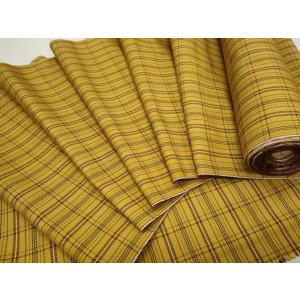 平和屋着物●本場黄八丈　市松綾織　紬　反物　格子文　着尺　逸品　未使用　CAAU4819th