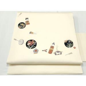 平和屋着物●塩瀬　九寸名古屋帯　玩具文　金彩　正絹　逸品　CAAY9990hy
