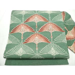 平和屋着物●九寸名古屋帯　型染め　飛鶴文　鬼しぼ縮緬　正絹　逸品　CABA0899hy