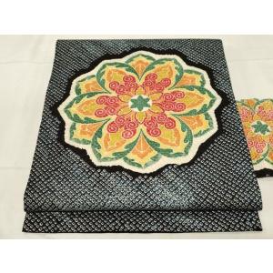 平和屋着物●名門　藤娘きぬたや・総絞り　九寸名古屋帯　正倉院花文　黒地　正絹　逸品　CABA2219...