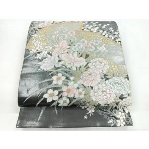 平和屋着物◎六通柄袋帯　唐織　扇面花文　金銀糸　鈴乃屋扱い　正絹　逸品　CABC1807nb