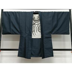 平和屋着物∞男性　長羽織　紬地　80亀甲　総詰め　正絹　逸品　CABD4551ua