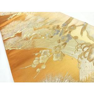 平和屋着物◎六通柄袋帯 浜松梅文 金銀糸 正絹...の詳細画像1