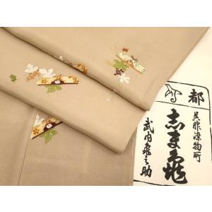 平和屋本店■極上　銀座　志ま亀　小紋　葡萄蔦の葉文　白茶色地　たとう紙付き　逸品　CYAA2728s...
