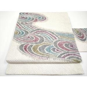 平和屋着物■極上　藤娘きぬたや・総絞り　九寸名古屋帯　流線文　白茶色地　逸品　CYAA3413s5