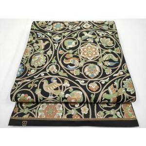 平和屋着物■極上　西陣　川島織物　六通柄　本袋帯　唐織　花鳥唐草文　黒地　金糸　逸品　CYAA358...