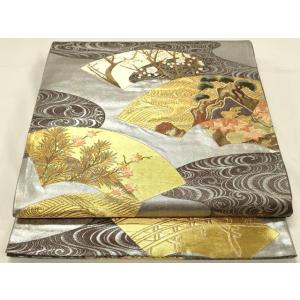 平和屋着物◎六通柄袋帯　唐織　観世に地紙　金糸　正絹　逸品　DAAV2817qp