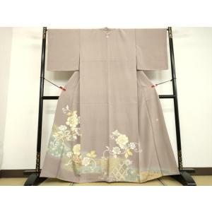 平和屋着物●豪華色留袖　作家物　駒刺繍　花唐草文　柴染色地　暈し染め　金彩　正絹　逸品　DAAV85...