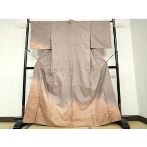 平和屋着物●石川県指定無形文化財　牛首紬　白山工房　手織り　訪問着　流水草花文　暈し染め　正絹　逸品...