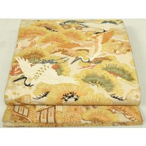 平和屋着物◎アンティーク　大正ロマン　丸帯　唐織　飛鶴枝松文　金糸　正絹　逸品　DAAY6745qp