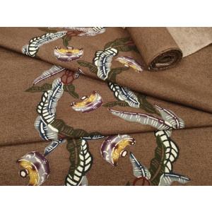 平和屋本店■極上　本場琉球紅型　名古屋帯　帯反物　紬地　草花　焦茶色　共箱付き　逸品　未使用　DZA...