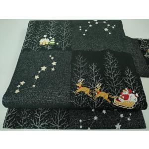 平和屋本店■極上　西陣 佐々木染織謹製 九寸名古屋帯 クリスマス サンタクロース トナカイ 黒地 金...