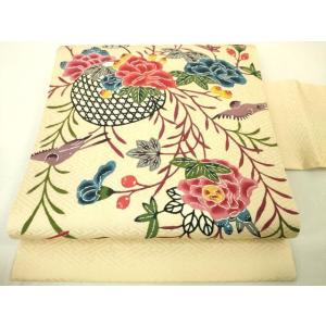 平和屋本店■極上　本場琉球紅型　九寸名古屋帯　燕　花籠　肌色地　逸品　未使用　DZAA4350kh5