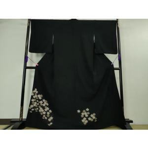 平和屋本店■極上　撫松庵　色留訪問着　枝垂れ桜　黒地　洗える着物　逸品　DZAA4649kh5