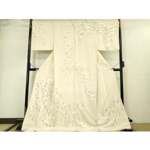 平和屋本店■極上　訪問着　総刺繍　スパンコール　胡蝶蘭　薄卵色地　金糸　ロング丈　逸品　DZAA50...