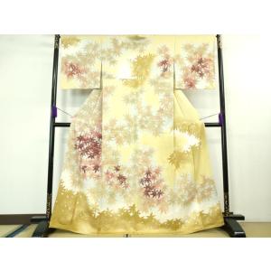 平和屋本店■極上　人間国宝 森口華弘愛弟子　薪糊作家　坂井修　訪問着　楓　暈し染め　淡黄色地　逸品　...