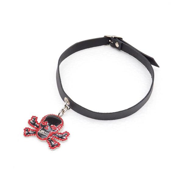 チョーカー 首輪 レザー スカル ドクロ 髑髏 ラインストーン ブラック レッド ピンク HELLC...