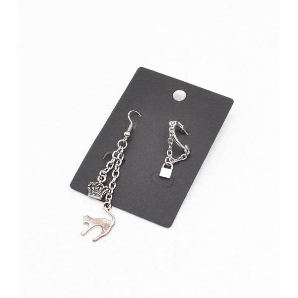 ピアス セット フック スタッド 猫 キャット 王冠 クラウン 南京錠 チェーン シルバー レディー...