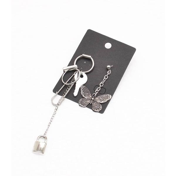 ピアス セット スタッド 南京錠 鍵 安全ピン 蝶 シルバー レディース HELLCATPUNKS ...