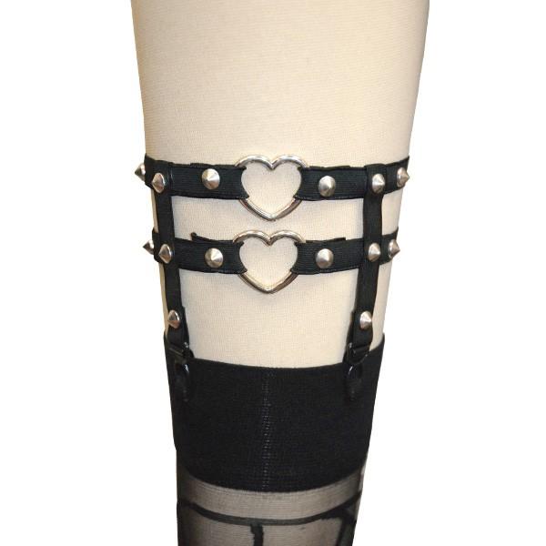 ガーター ニーハイ ソックス 靴下 ハート スタッズ ブラック レッド ホワイト ピンク ブルー H...