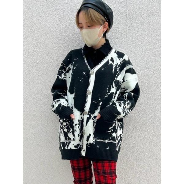 ニット 長袖 ダメージ ブラック ホワイト Fサイズ ユニセックス HELLCATPUNKS ヘルキ...