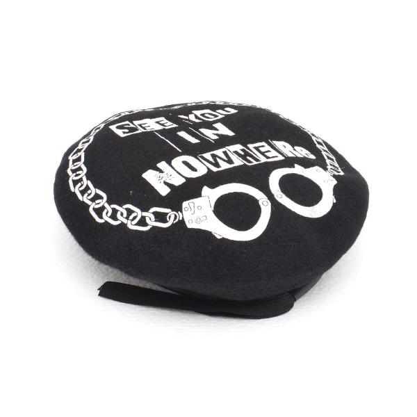 ベレー帽 帽子 ウール プリント 手錠 ブラック HELLCATPUNKS ヘルキャットパンクス 手...