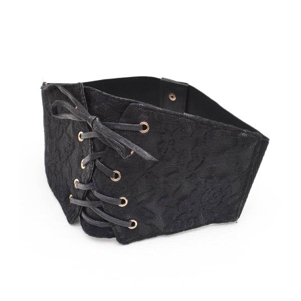 ベルト コルセット レースアップ 編み上げ フェイクレザー 合皮 レース ブラック レディース HE...