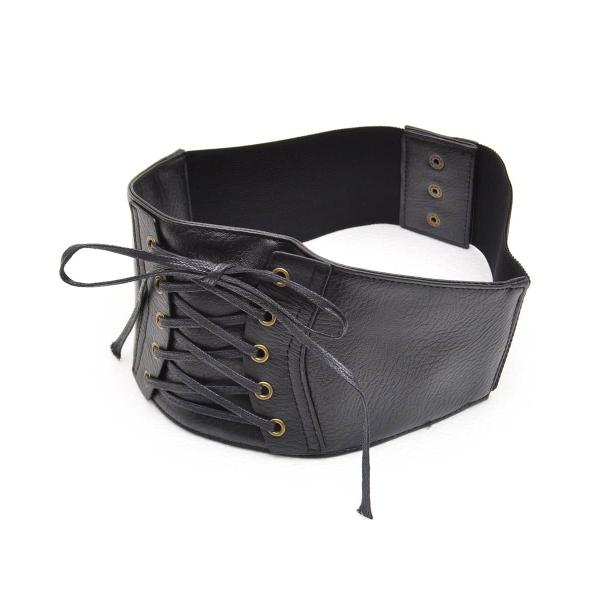 ベルト コルセット レースアップ 編み上げ フェイクレザー 合皮 ブラック レディース HELLCA...