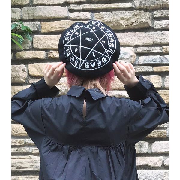 帽子 ベレー帽 ウール Fサイズ プリント ブラック HELLCATPUNKS ヘルキャットパンクス...