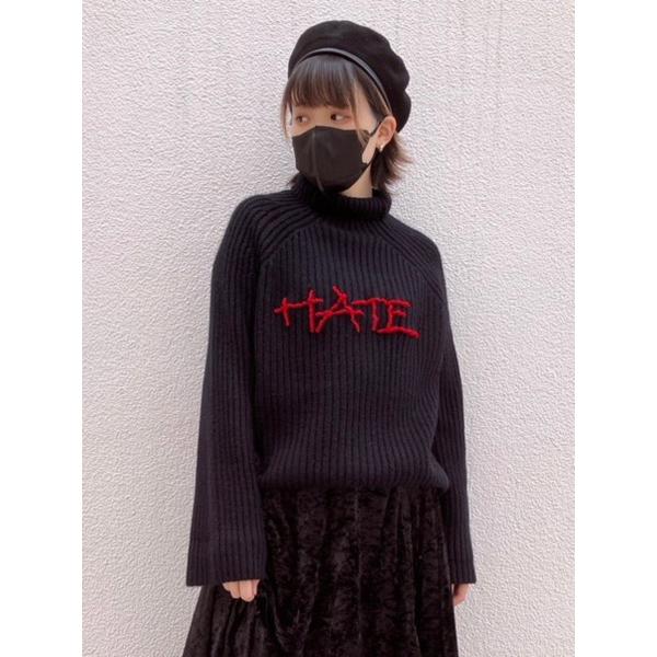 ニット セーター タートルネック 長袖 刺繍 ブラック Fサイズ レディース HELLCATPUNK...