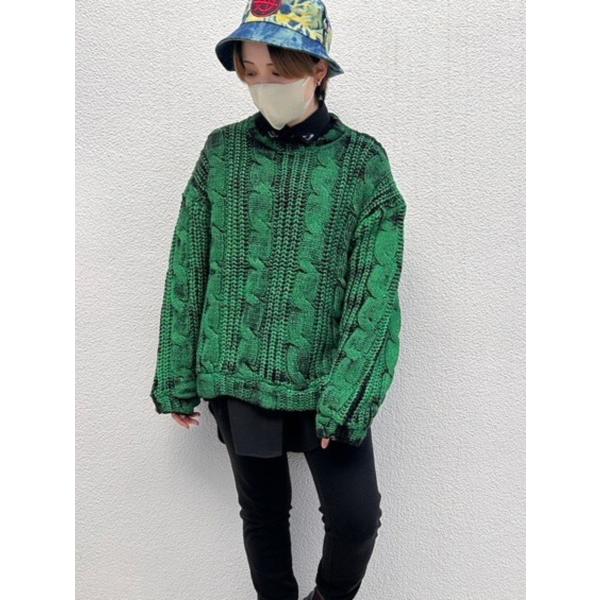 ニット 長袖 ペイント グリーン イエロー Fサイズ HELLCATPUNKS ヘルキャットパンクス...