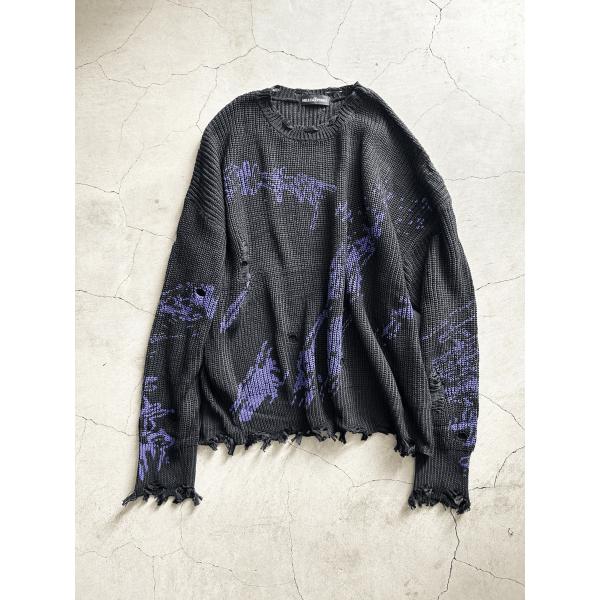 ニット セーター 長袖 ダメージ ブラック Fサイズ ユニセックス HELLCATPUNKS ヘルキ...