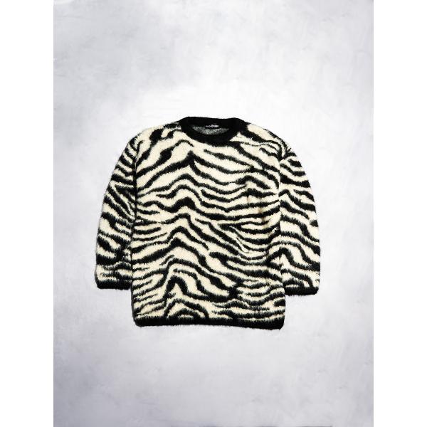 ニット セーター 長袖 ゼブラ柄 ブラック ホワイト グレー Fサイズ ユニセックス 男女兼用 HE...